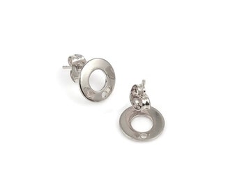 Supports boucles d'oreilles puces en acier inoxydable, diamètre 10mm, clous d'oreilles forme cercle rond évidé.