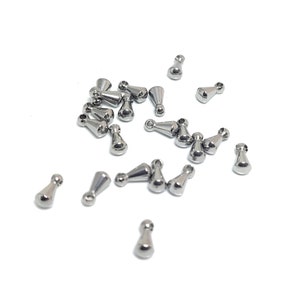 Mini-gouttes de finition / extension en acier inoxydable, 6mm pour chaine, créations bracelet, collier. Lot de 10 ou 30. image 2