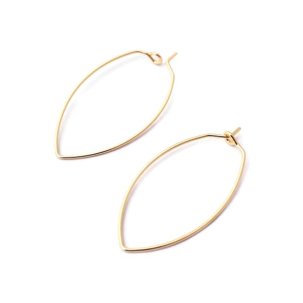 Anneaux créoles en laiton doré or 18k, forme navette, 38mm, supports boucles d'oreilles ovales, 4 pièces