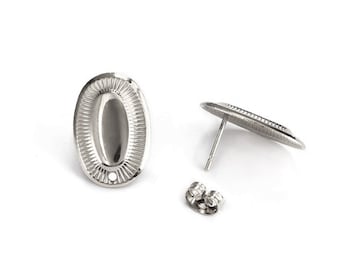 Pendientes de acero inoxidable, postes ovalados ranurados, cierres para pendientes, juego de 2 pares.