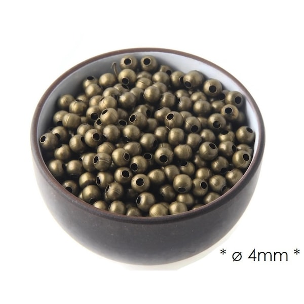 200 perles en métal bronze 4mm, perles intercalaires rondes