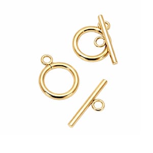 x2 fermoirs en T en acier inoxydable doré, 19x14mm, toggle rond avec barre doré. Création bijoux