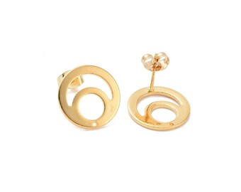 4 circle stud earrings in 24k gold-plated steel, diam. 15mm, round stud earring backs (2 pairs)