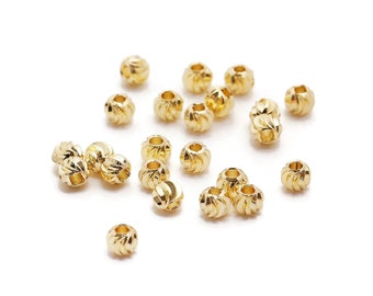 18k gold-plated brass separator beads, interlayer beads with striated relief pattern, 10 pieces