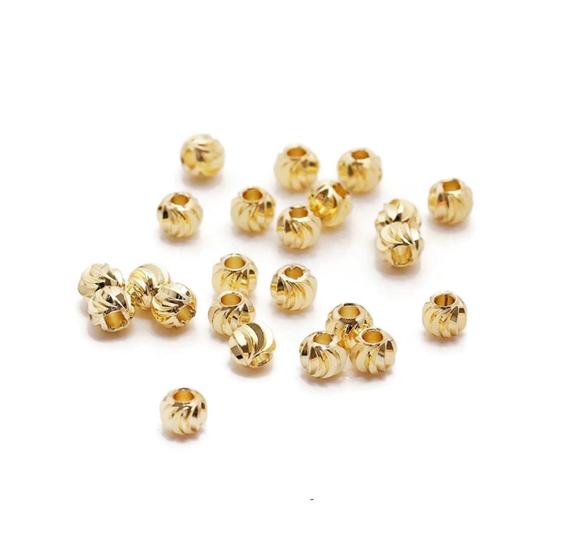 Perles séparateurs en laiton doré or 18k, perles intercalaires à motif relief strié, 10 pièces image 1