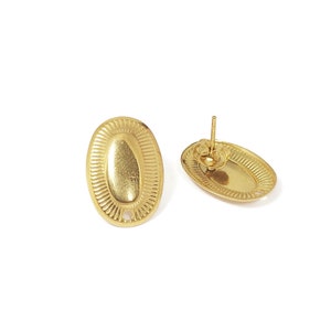 Gold-plated stainless steel stud earrings, oval-shaped grooved earring posts, earring findings, set of 2 or 6 pieces
