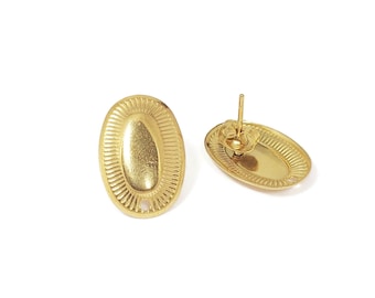Pendientes de botón de acero inoxidable chapados en oro, postes para pendientes ranurados de forma ovalada, accesorios para pendientes, juego de 2 o 6 piezas
