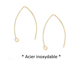 x6 boucles d'oreilles en acier inoxydable doré, 38mm, grands crochets dormeuses