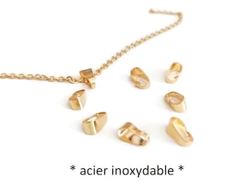 Bélières en acier inoxydable doré, accroche pour pendentif, chaîne ou cordon. Lot de 10 pièces