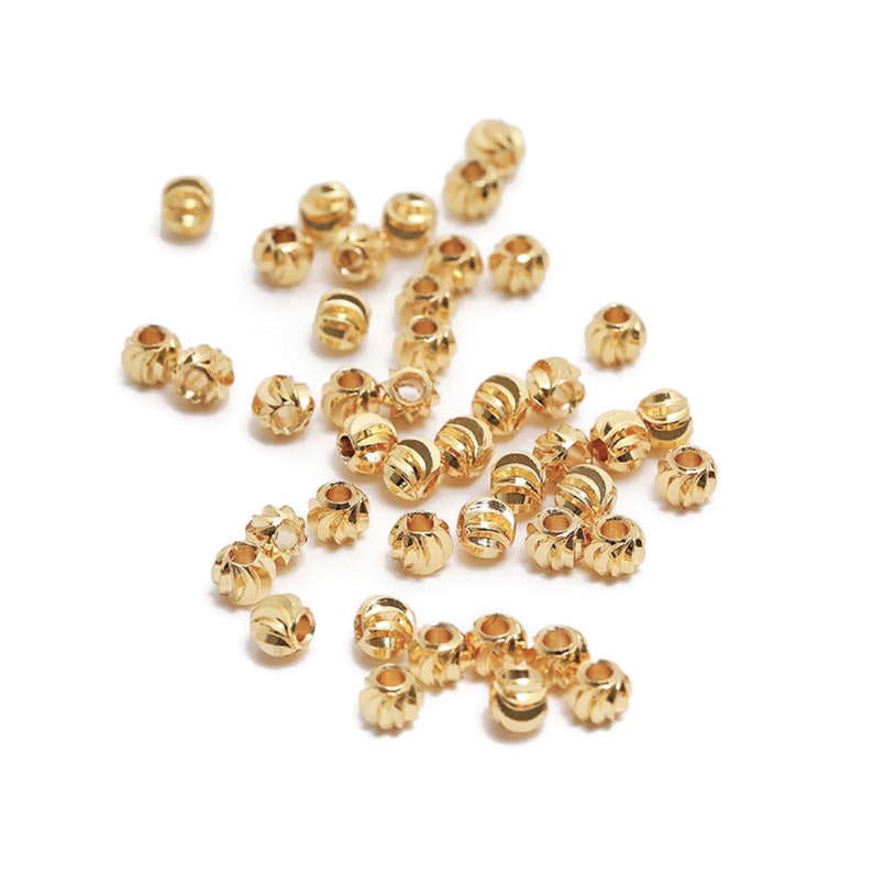 Perles séparateurs en laiton doré or 18k, perles intercalaires à motif relief strié, 10 pièces image 3