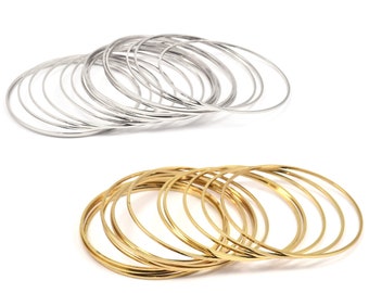 Large round rings, 40mm, closed circles in silver/golden brass. Set of 10 pieces