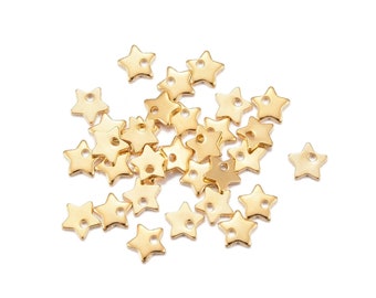 Mini Star charms in gold stainless steel, diameter 6mm, Lot of 10 or 30 pieces