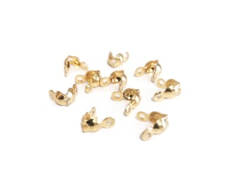 20 gold-plated stainless steel knot covers, bendable clasp ends, ball clasps for chain, cord, jewelry making