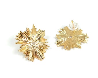 Puces soleil en laiton doré or 18k, 22x20mm, supports boucles d'oreilles, Lot de 2 ou 6 pièces