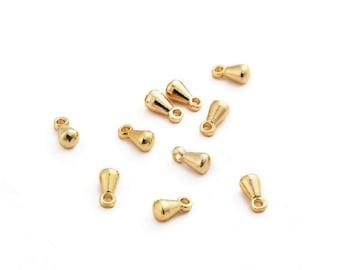 Mini-gouttes d'extension en laiton doré or 14k, 6x3mm. Goutte de finition pour bracelet ou collier. Lot de 10 ou 30 pièces