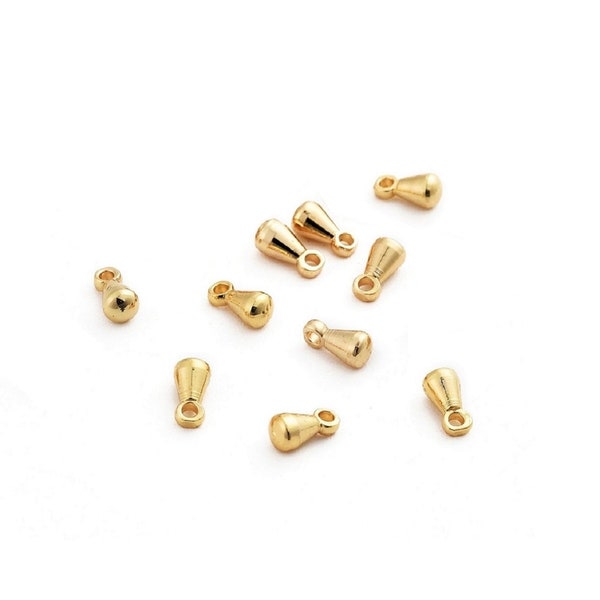 Mini gocce di prolunga in ottone placcato oro 14k, 6x3mm. Goccia di finitura per bracciale o collana. Set da 10 o 30 pezzi