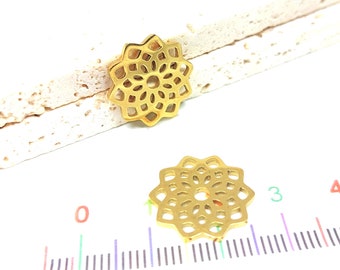 x2 connecteurs fleurs en acier inoxydable doré, 16.5mm, pendentifs fleurs