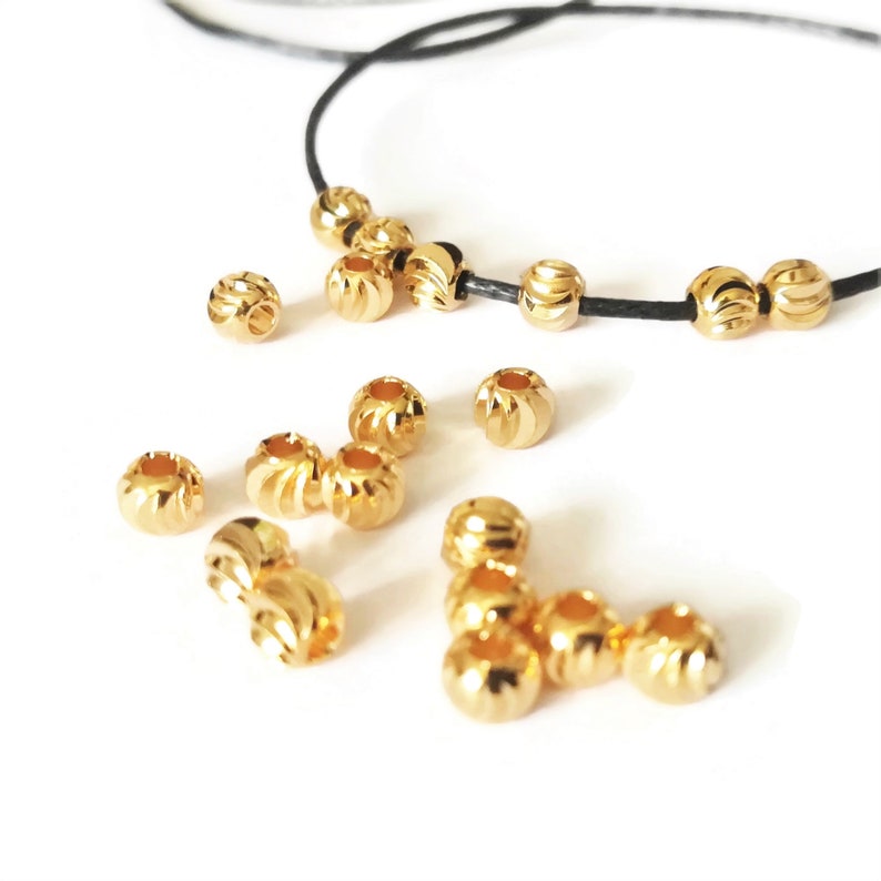 Perles séparateurs en laiton doré or 18k, perles intercalaires à motif relief strié, 10 pièces image 7