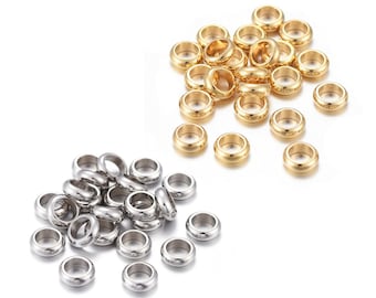 Perles rondelles en acier inoxydable, 6mm, intercalaires donuts, perles séparateurs large trou, lot de 10 perles