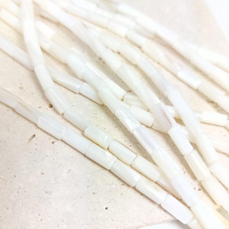 Natural mother-of-pearl tube beads, 8x4mm, shell, husk, jewelry making in natural white mother-of-pearl. Strand approximately 37cm long. image 6