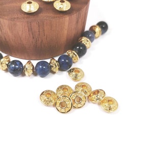 Perles séparateurs gravés en zamak doré à l'or fin 18k, perles intercalaires à motif relief ethnique, Lot de 15 perles image 1
