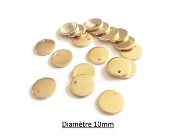 x10 Round pendants, gold stainless steel sequins, diameter 10mm