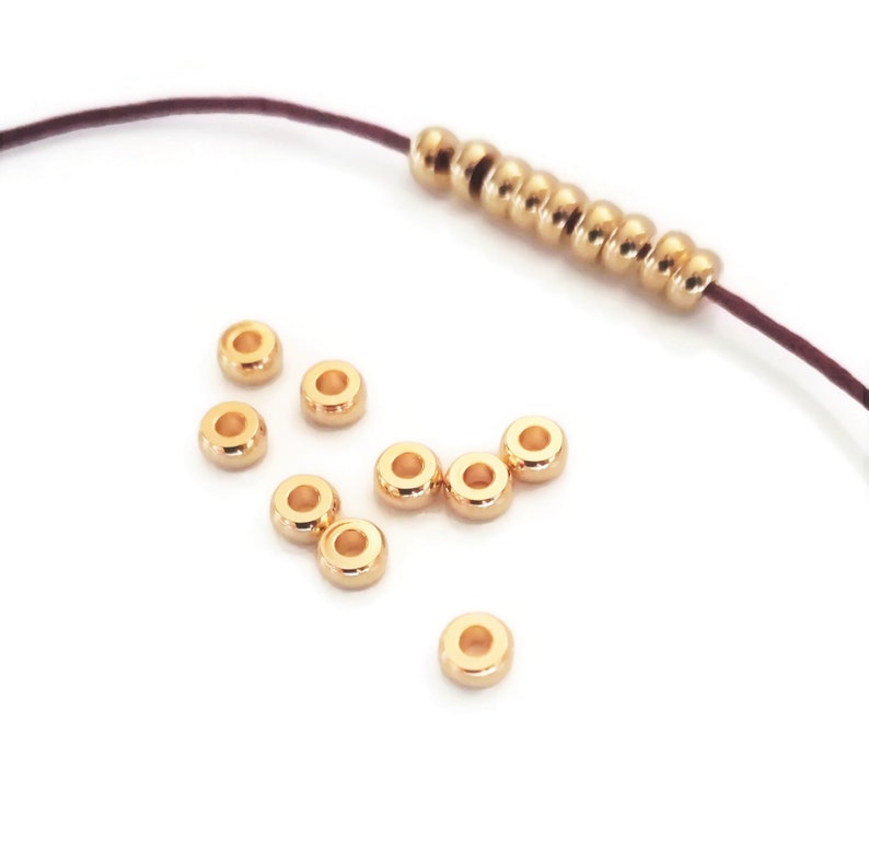 Perles rondelles en acier inoxydable doré, 4mm / 6mm, intercalaires donuts image 1