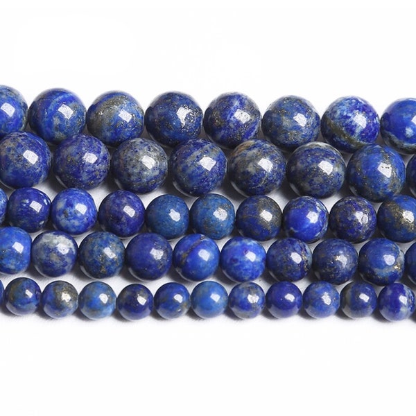 LAPIS LAZULI - Perles rondes 6mm / 8mm, Grade A, pierre naturelle, perles gemmes semi précieuse non teinté ; créations bijoux