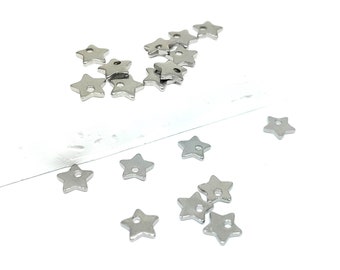 20 mini breloques Etoiles en acier inoxydable, diamètre 6mm, petits pendentifs, création bijoux