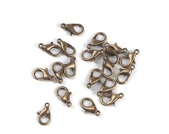 x20 Bronze-colored metal lobster clasps, 10x6mm