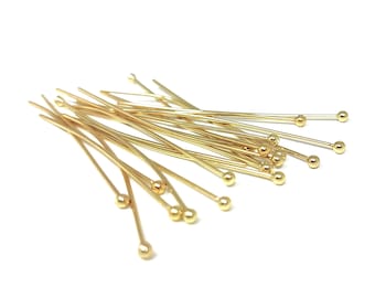 24k gold-plated stainless steel ball head pins, 40mm, for jewelry making. Pack of 20