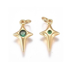 2 Star pendants with zirconium, in 18k gold-plated brass, color of your choice, 14mm Green