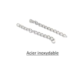 x10 chaînettes d'extension acier inoxydable, 4cm, pour fermoir bracelet / collier