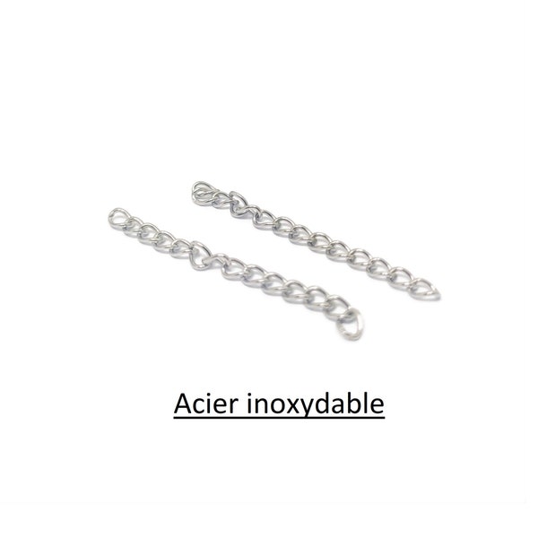 x10 chaînettes d'extension acier inoxydable, 4cm, pour fermoir bracelet / collier