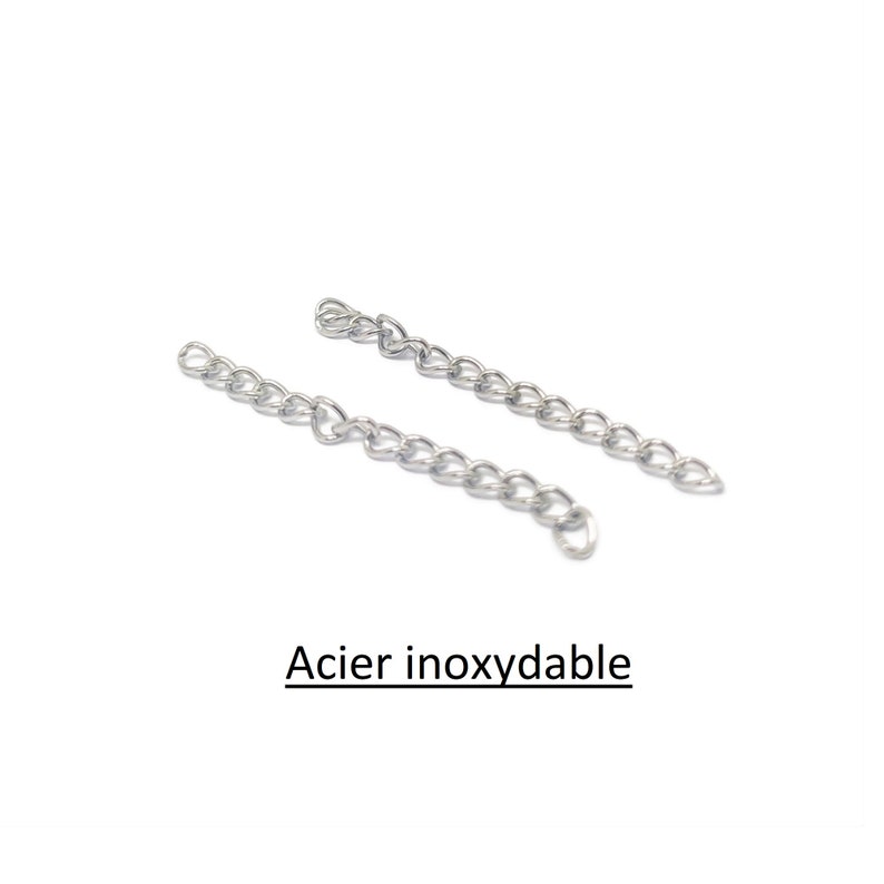 x10 chaînettes d'extension acier inoxydable, 4cm, pour fermoir bracelet / collier image 1