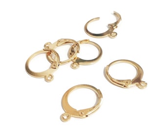 Dormeuses rondes en acier inoxydable doré 24k, anneaux créoles, 14x12mm, supports boucles d'oreilles, Lot de 6 ou 30 pièces