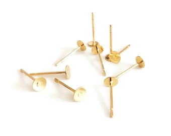 4mm Gold Stainless Steel Tray Chips Supports Stick-on Ear Studs for Cabochon Charms