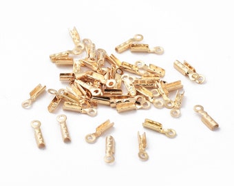 10 punte a crimpare in ottone placcato oro 18k per catena o cordone da 1 mm, clip a nastro per piuma, pizzo