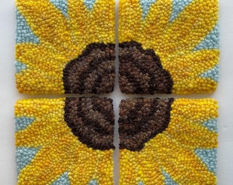 Sunflower Mug Rug Pattern Kit- Monk's Cloth 24x23 fits 18x18 inch frame -use w/ the Oxford Punch FINE Needle #14 or #13