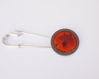 Red brooch leaf veins in enamelled lava Valentine's Day