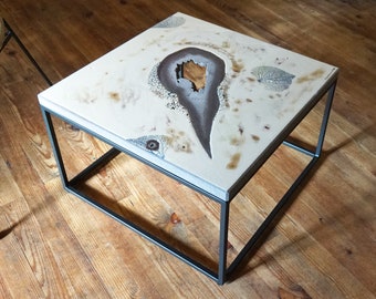 Exceptional coffee table fault 2 in enamelled lava of the volcanoes of Auvergne, 60X60 cm