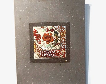 Enamelled lava flower painting and touches of gold 30X42 cm