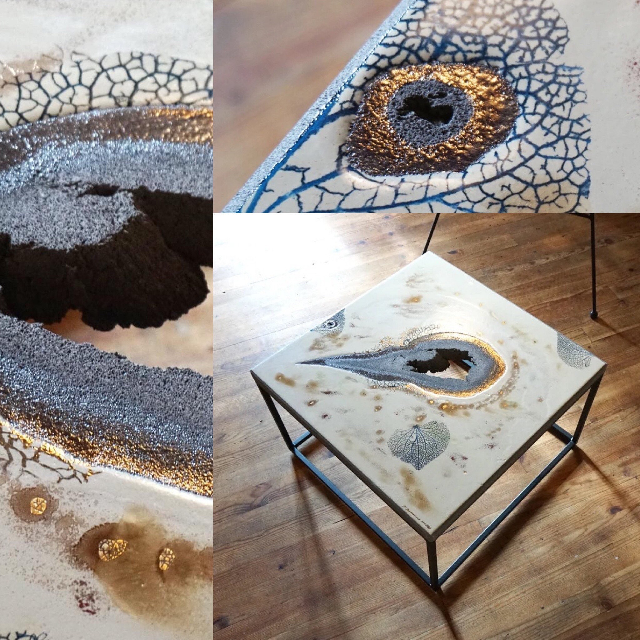 Exceptionelle Table Basse Faille 2 en Lave Émaillée Des Volcans d'auvergne, 60x60 cm