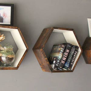 Set of 3 Rustic Geometric Shelves, Hexagon Shelf, Modern Shelves, Floating Rustic Modern Wall Shelf, Bookshelves, Wood Shelf, Wall Shelf,