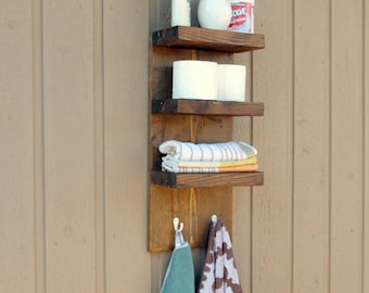 Up to 5 Tier Bath Storage, Everyday Towel Rack with hooks, Bathroom Towel Rack, Hotel Style, Rustic bathroom towel rack, key wall