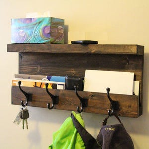 Mail Storage Coat Hooks, Entryway Storage Coat Rack, Key Hooks Shelf with Hooks, Modern Rustic Entryway Coat Rack Shelf, Phone Key Organizer