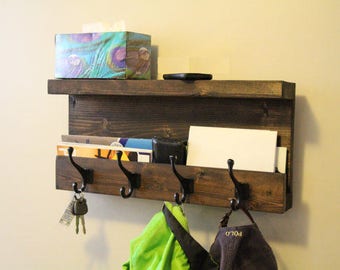 Mail Storage Coat Hooks, Entryway Storage Coat Rack, Key Hooks Shelf with Hooks, Modern Rustic Entryway Coat Rack Shelf, Phone Key Organizer
