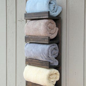 Bathroom Towel Rack, 4 Tier Bath Storage, Everyday Towel Rack, Floating Shelf, Hotel Style, Rustic bathroom towel rack, Bathroom shelf