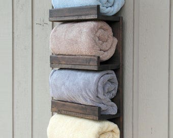 Bathroom Towel Rack, 4 Tier Bath Storage, Everyday Towel Rack, Floating Shelf, Hotel Style, Rustic bathroom towel rack, Bathroom shelf