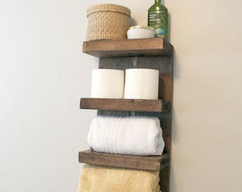 Bathroom Towel Rack, 4 Tier Bath Storage, Everyday Towel Rack, Floating Shelf, Hotel Style, Rustic bathroom towel rack